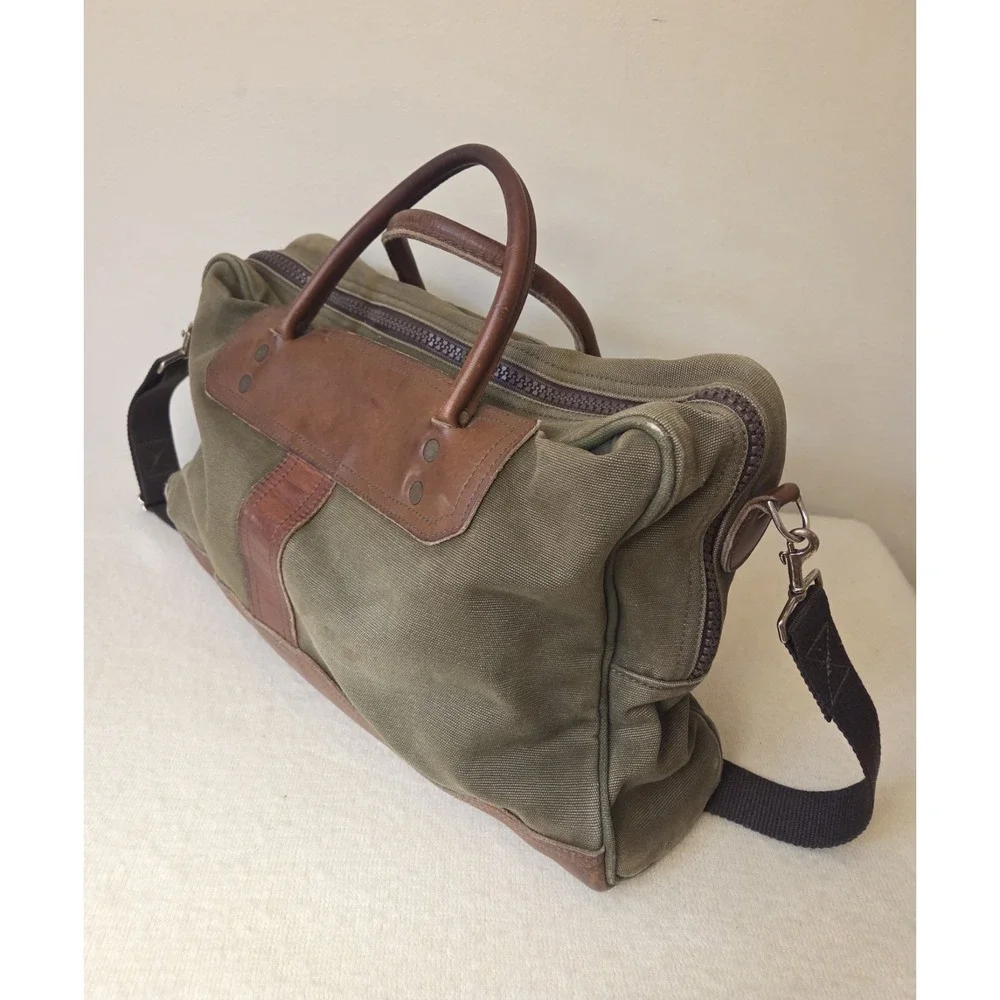Duluth Pack Olive Canvas & Leather Weekender Duffel Bag — USA Made — Moose Logo